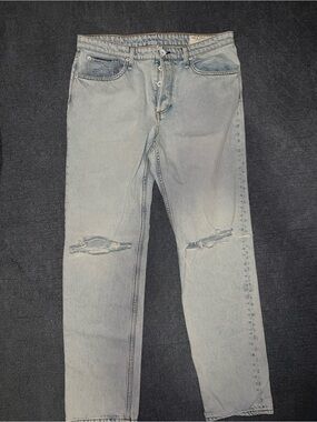 rag & bone ROSA MID-RISE BOYFRIEND Light Blue Straight-Leg Distressed Jeans 29